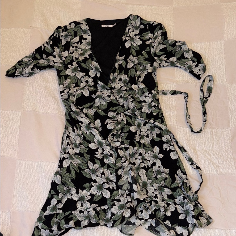 Francesca's Black Floral Wrap Midi Dress